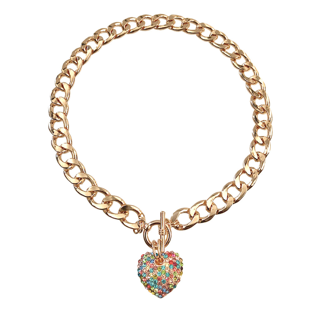 Rhinestone Heart Toggle Necklace