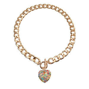 Rhinestone Heart Toggle Necklace
