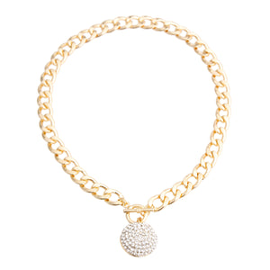 Gold Pave Ball Charm Necklace
