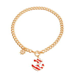 Red Stripe Anchor Charm Necklace
