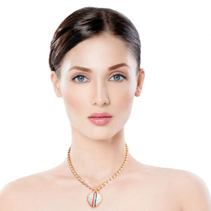 Designer Style Stripe Heart Gold Ball Necklace