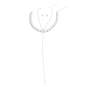 Silver Ball and Y Rhinestone Necklace