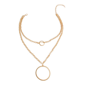 Gold Layered Circle Toggle Necklace