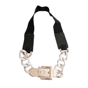 Silver Chain Black Stretch Belt