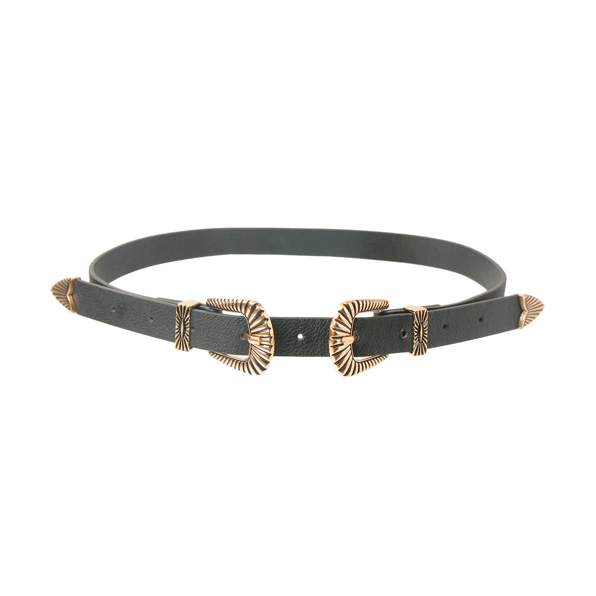 Black Leather Double Buckle Belt