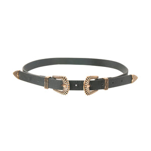 Black Leather Double Buckle Belt