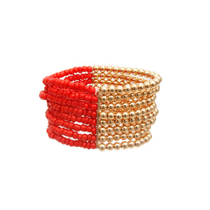 Red and Gold Seed Bead Bracelet