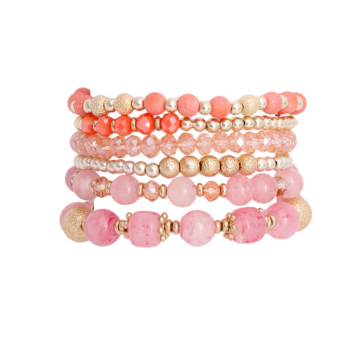 Coral and Pink Glass Bead Bracelets