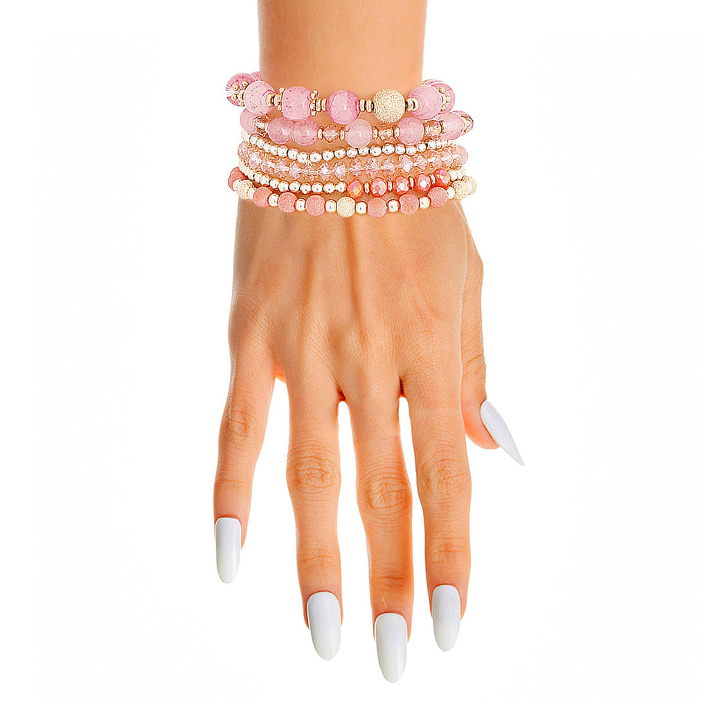 Coral and Pink Glass Bead Bracelets