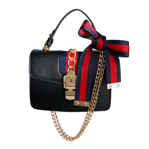 Black Designer Stripe Ribbon Satchel