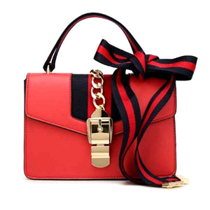 Red Designer Stripe Ribbon Satchel