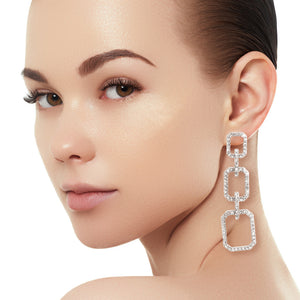 Silver Pave Rectangle Drop Earrings