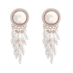 Silver Round Pearl Cluster Earrings
