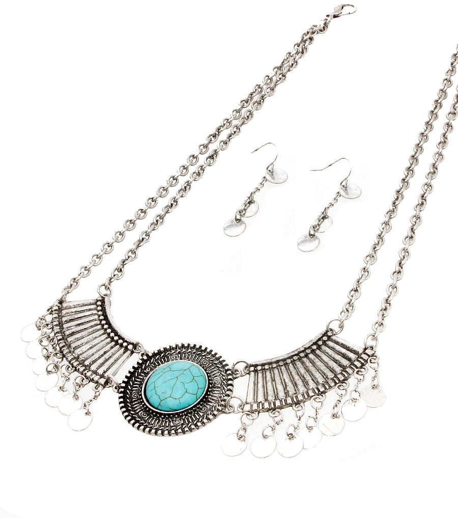Antique Metal Turquoise Necklace Set