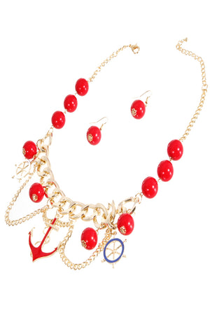 Nautical Theme Red and Gold Necklace