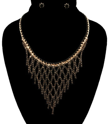 Black Rhinestone Bib Necklace Set