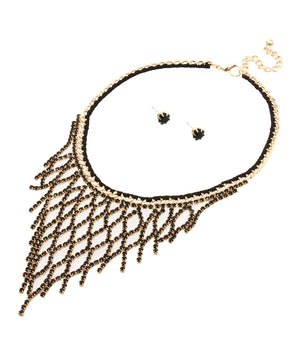 Black Rhinestone Bib Necklace Set