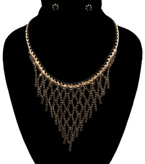 Black Rhinestone Bib Necklace Set