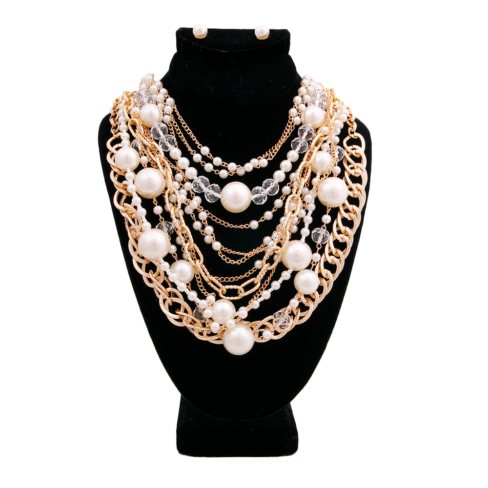 Pearls, Beads, and Gold Chains Necklace Set