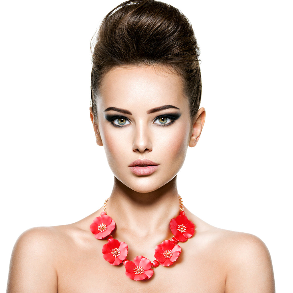 Red Flower Necklace Set