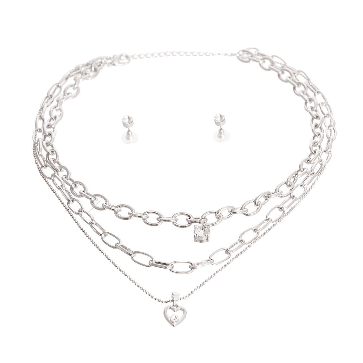 Silver Oval Link Heart Necklace