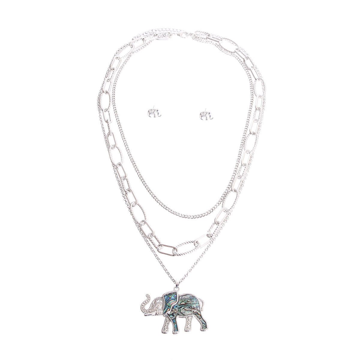 Abalone Elephant Silver Chain Necklace