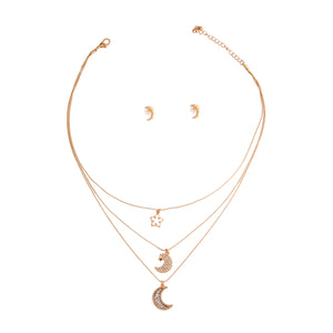 Gold 3 Layer Chain Moon Necklace