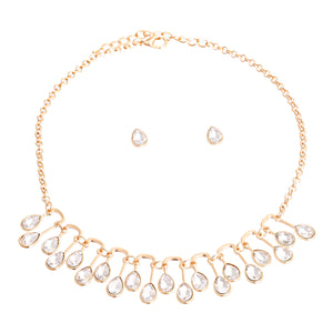 Gold Pear Crystal U Link Necklace