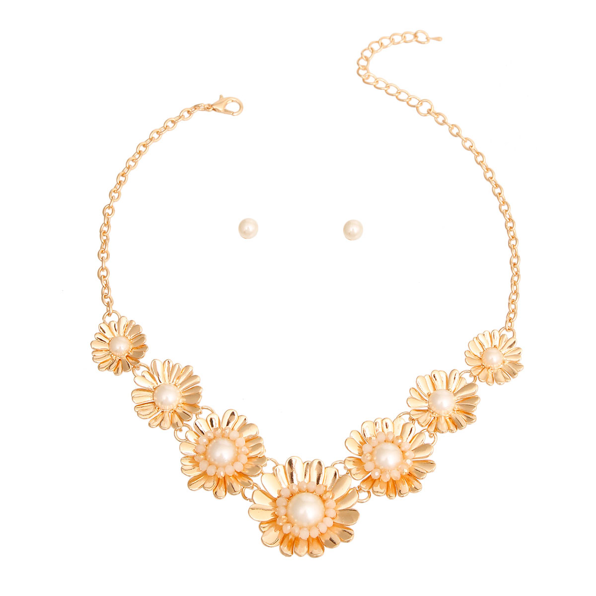 Gold Metal Flower and Pearl Set