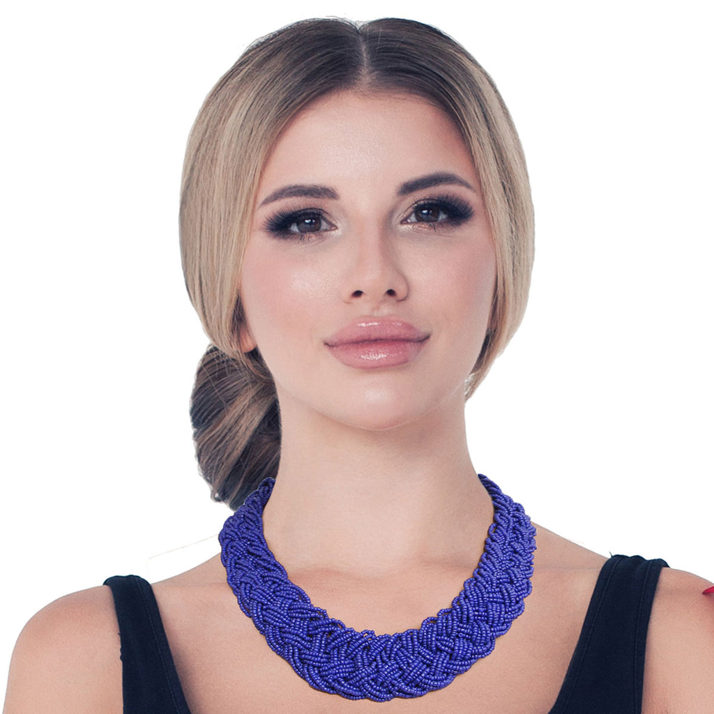 Blue Seed Bead Braided Collar Set