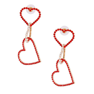 Red Rhinestone Triple Heart Earrings