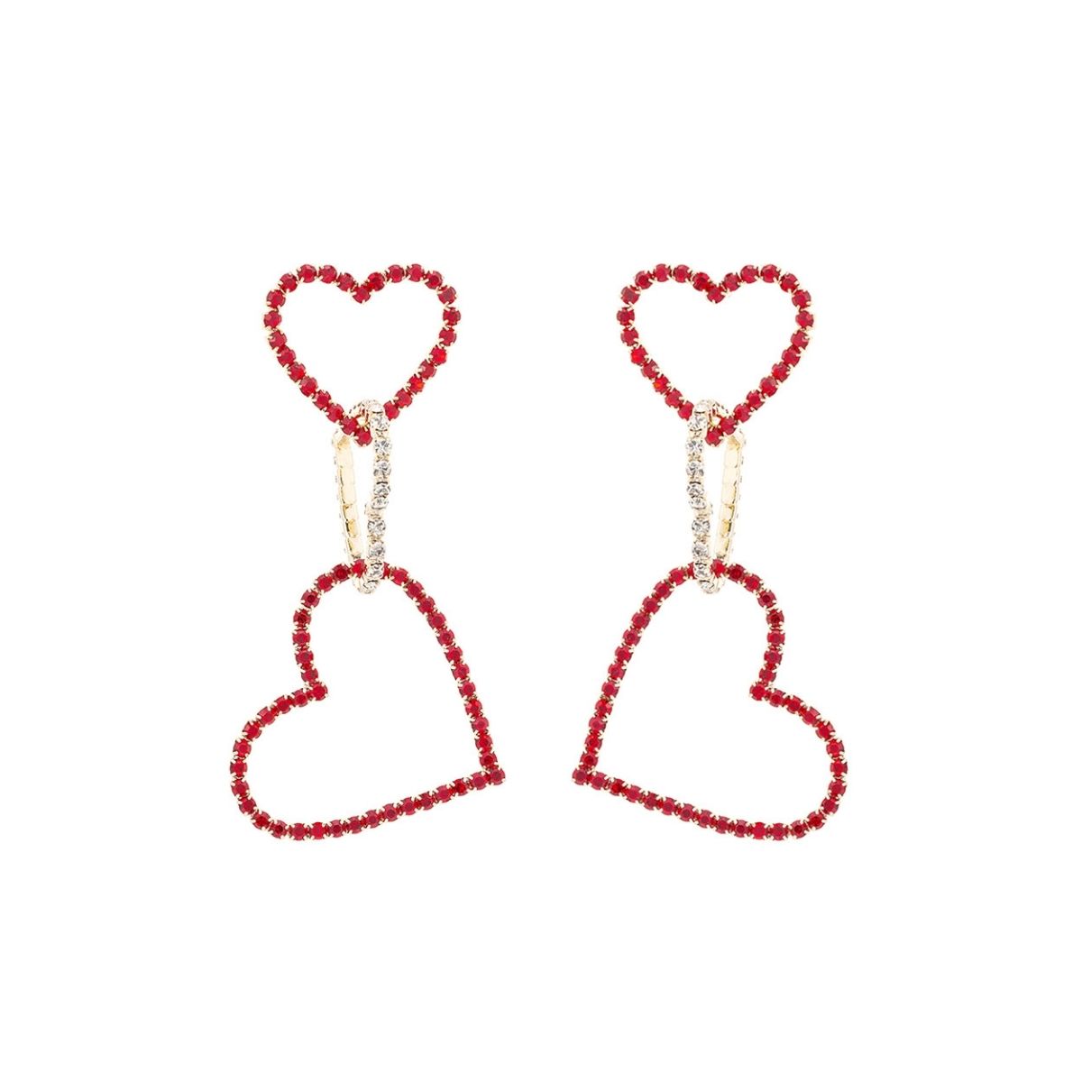 Red Rhinestone Triple Heart Earrings