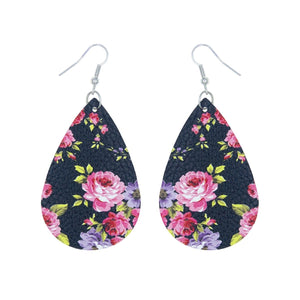 Pink Rose Printed Teardrop Earrings