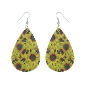 Sunflower Printed Teardrop Earrings