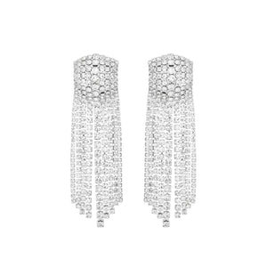 Silver Rectangle Iced Fringe Earrings