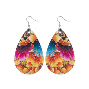 Bright Floral Printed Teardrop Earrings