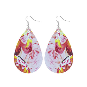 Fuchsia Floral Printed Teardrop Earrings