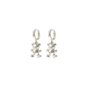 Silver Huggie Teddy Bear Hoops