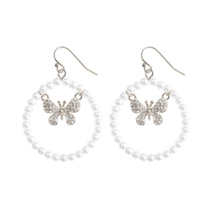 Silver Butterfly in Pearl Drop Hoops
