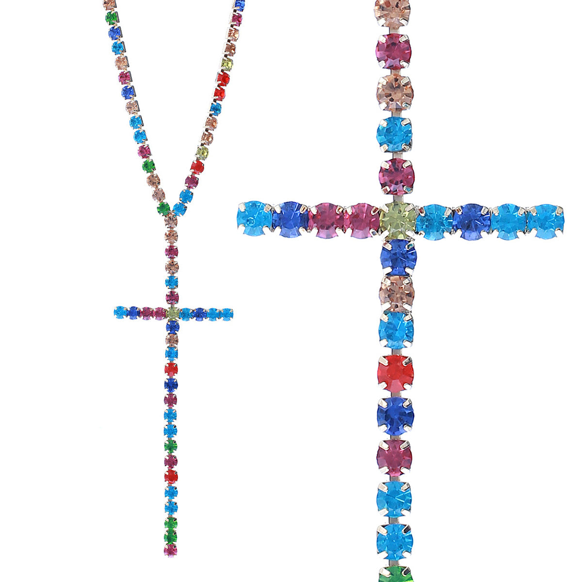 Multi Colored Crystal Cross Necklace