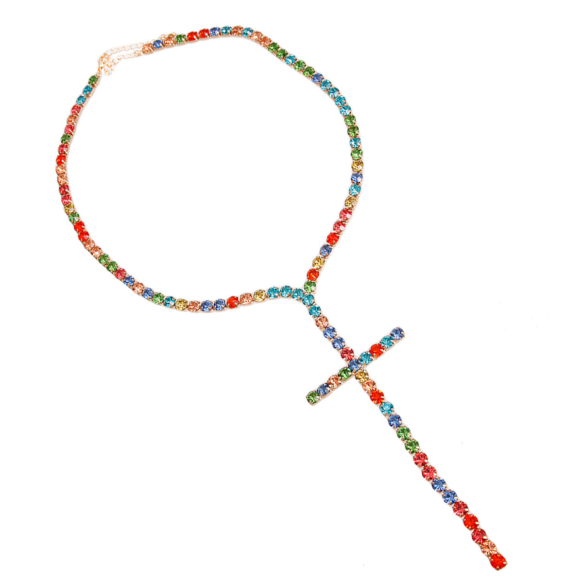 Multi Colored Crystal Cross Necklace