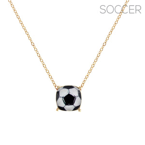 Gold Soccer Cushion Cut Necklace