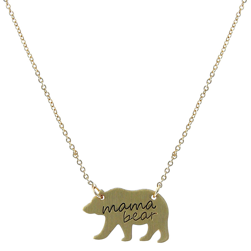 Matte Gold Mama Bear Necklace