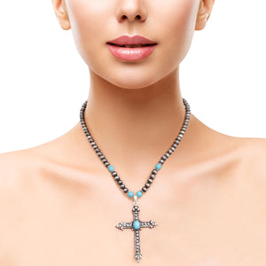 Turquoise Navajo Pearl Cross Necklace