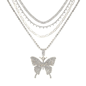 Silver 4 Pcs Butterfly Choker Set