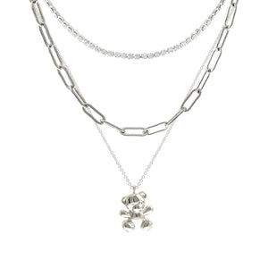 Silver 3 Pcs Teddy Bear Necklace