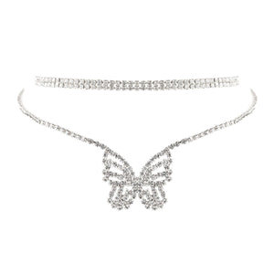 Silver Bling 2 Pcs Butterfly Collar Set