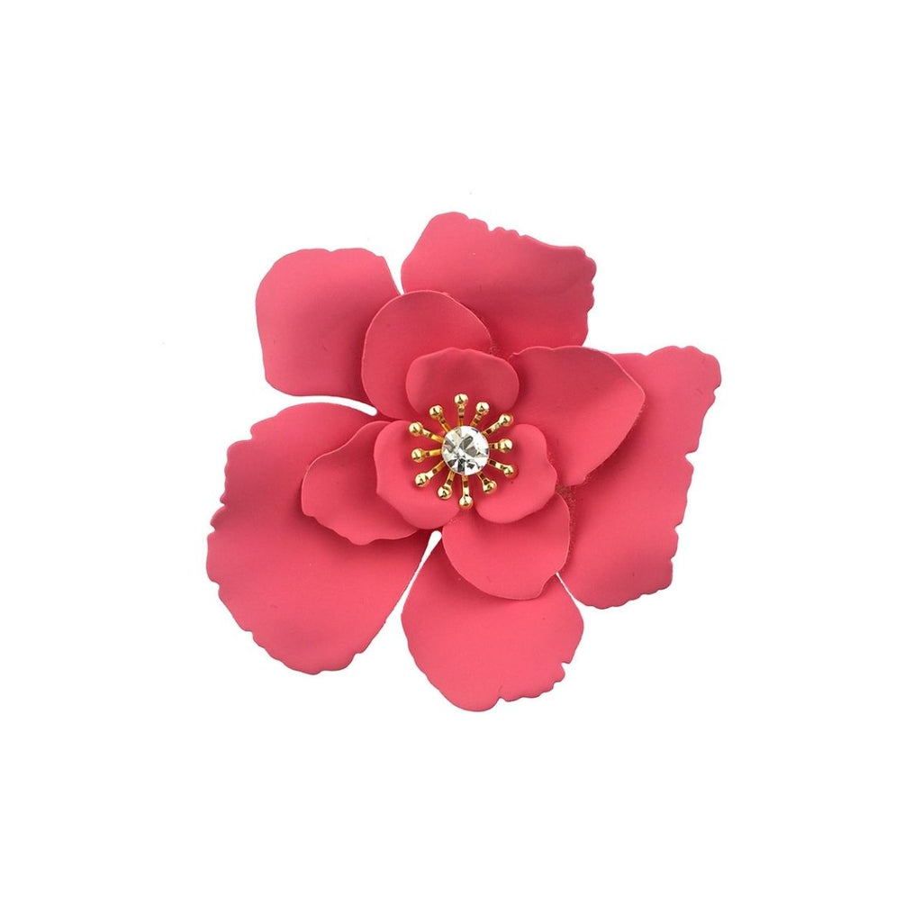 Dark Pink Coated Metal Flower Brooch