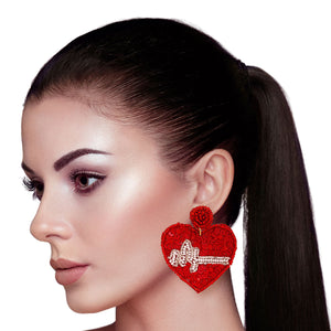 Red Sequin Beating Heart Earrings