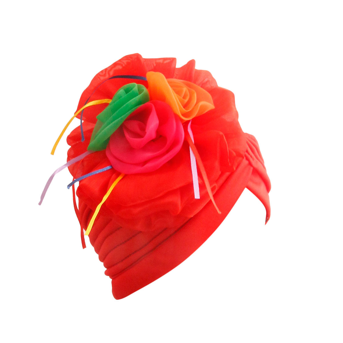 Red Pleated Flower Turban